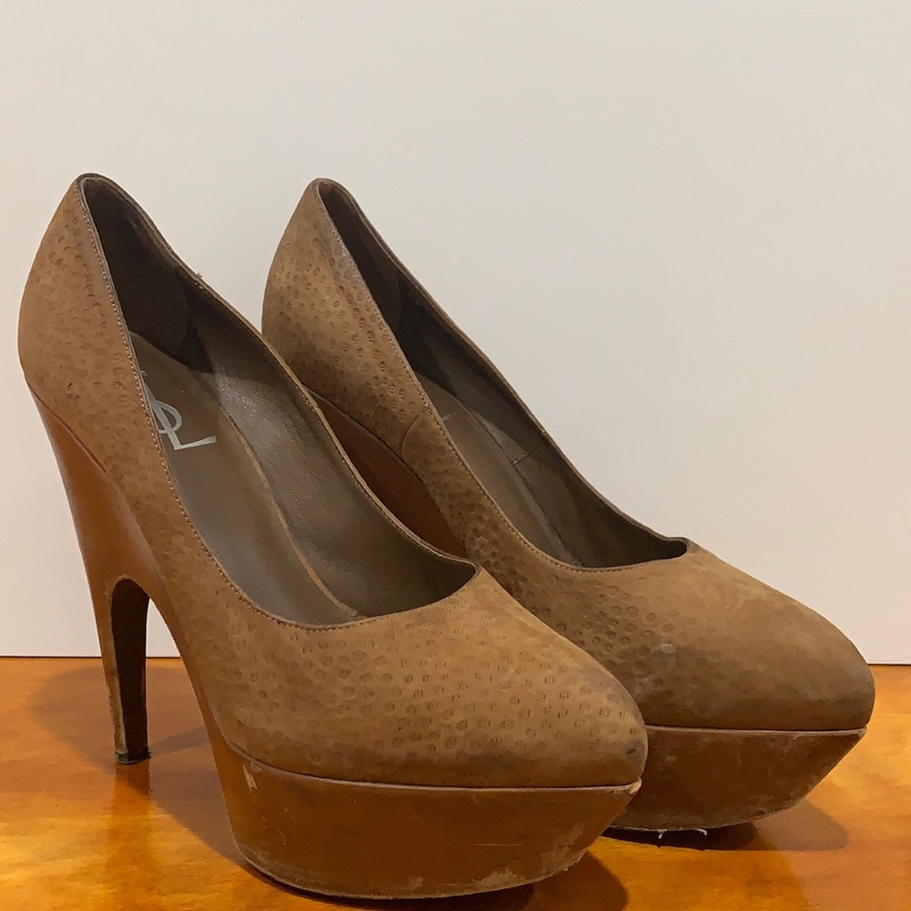 YSL tan suede platform heels